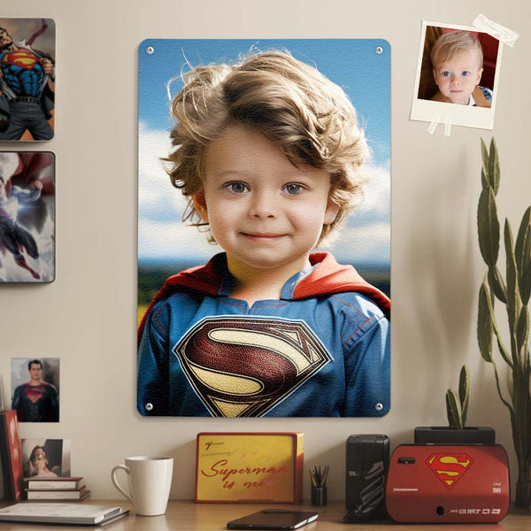 Custom Photo Portrait Personalized Face Superman Metal Poster Gifts for Him / Father - customphototapestry