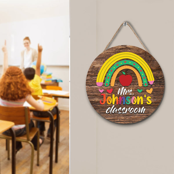 Custom Teacher Name Sign for Door, Teacher Personalized Rainbow Sign - 