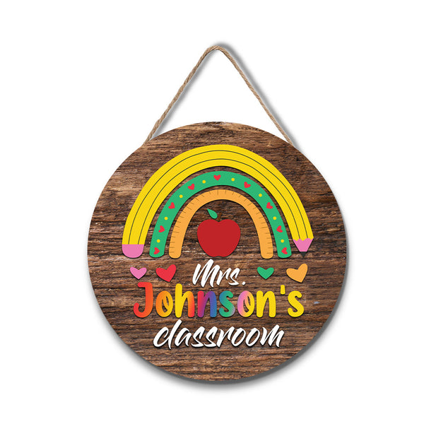 Custom Teacher Name Sign for Door, Teacher Personalized Rainbow Sign - 