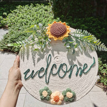 Welcome Door Sign Crocheted Flower Custom Text Yarn Front Door Decorations Unique Gifts