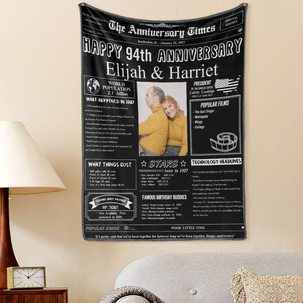 94th Anniversary Gifts 100 Years History News Custom Photo Tapestry Gift Back In 1927