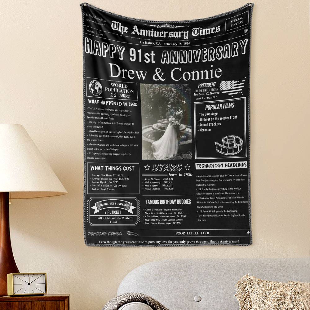 91st Anniversary Gifts 100 Years History News Custom Photo Tapestry Gift Back In 1930