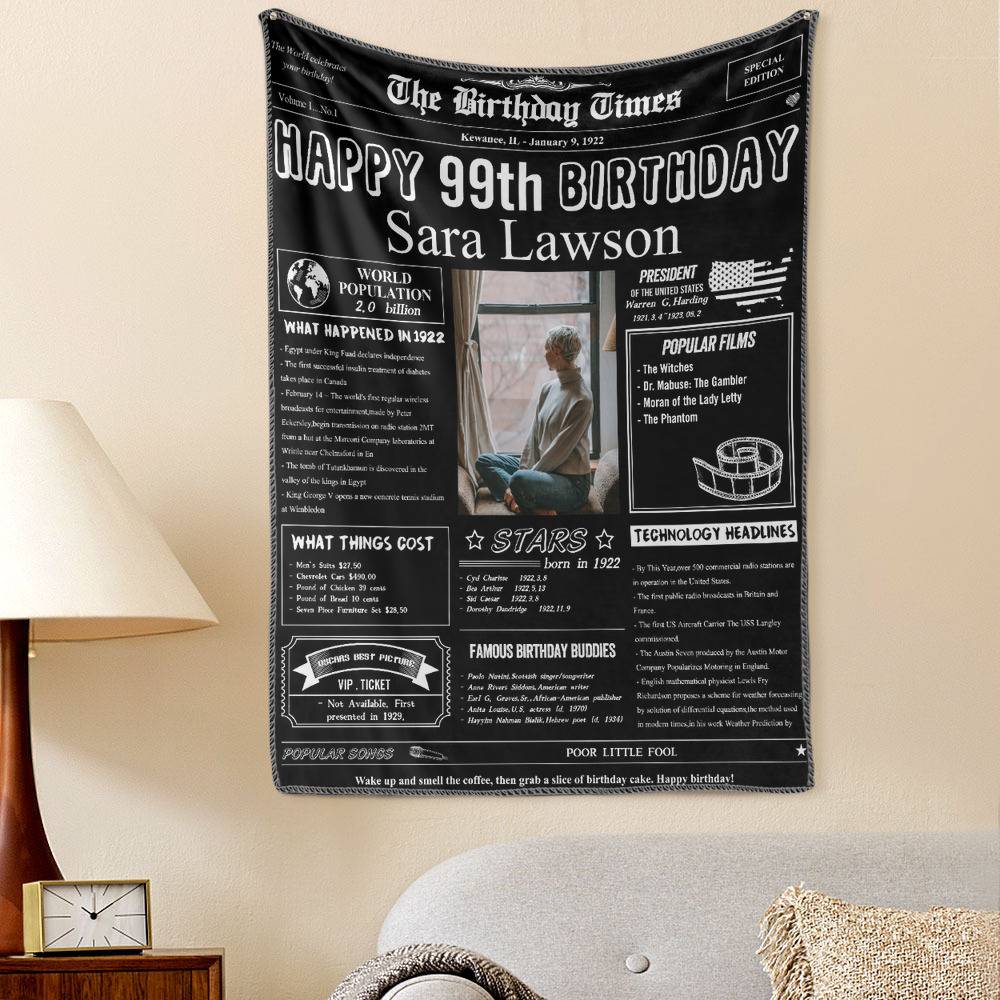 99th Birthday Gifts 100 Years History News Custom Photo Tapestry Gift Back In 1922
