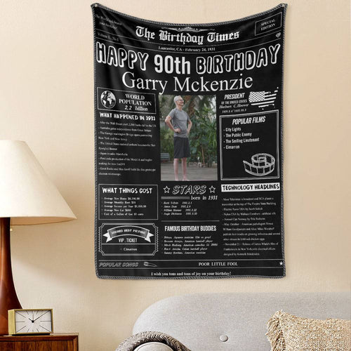 90st Birthday Newspaper Tapestry Gifts Custom Photo Tapestry Gift Back In 1931 Gifts