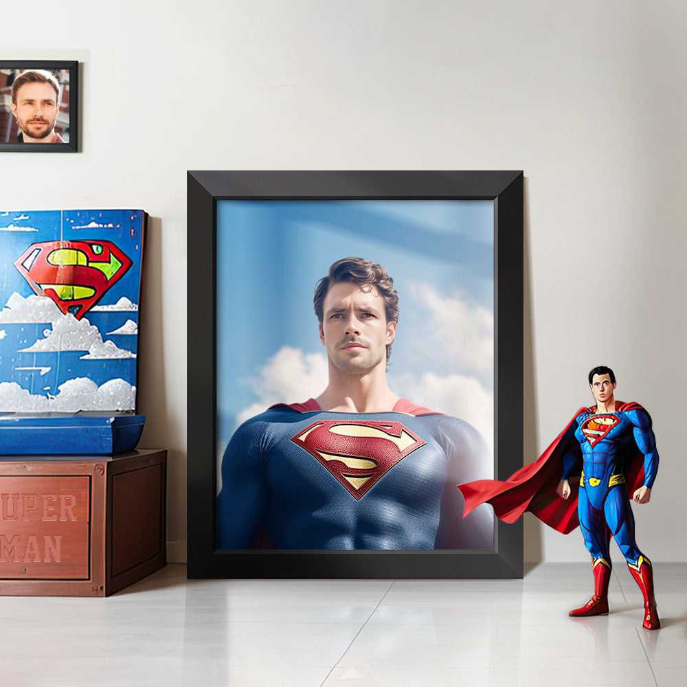 Personalized Portrait from Photo Custom Face Superman Frame Gifts for Him / Father