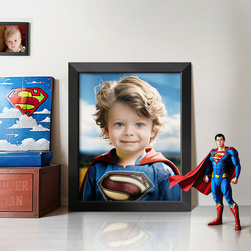 Personalized Portrait from Photo Custom Face Superman Wooden Frame Gifts for Kids / Son