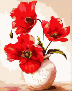Red Flower In Bottle DIY Paint By Numbers Kits Creative Wall Art Handmade Gift Home Decor
