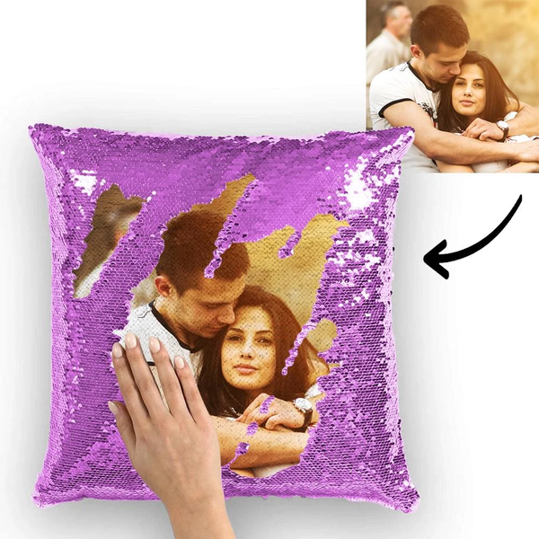 Custom Couple Photo Sequin Pillow Multicolor Sequin Cushion 15.75inch*15.75inch - Best Gift
