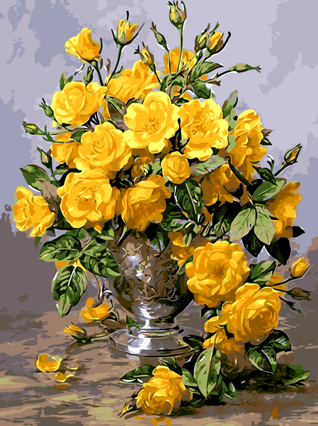Yellow Rose In Bottle DIY Paint By Numbers Kits Creative Wall Art Handmade Gift Home Decor