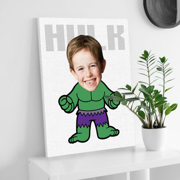 Custom Minime Face Photo Canvas Prints Wall Art Personalized Hulk Frame for Him
