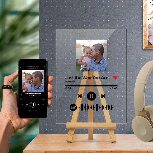 Custom Spotify Code Music Plaque With Wooden Stand Father's Day Gift