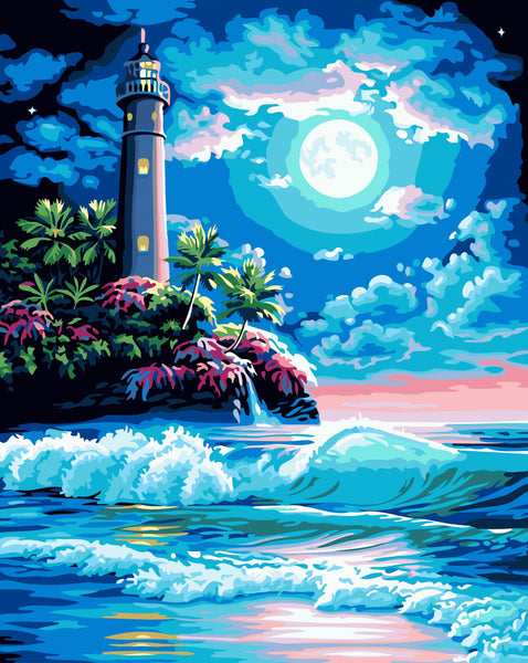 Moonlight Lighthouse DIY Paint By Numbers Kits Creative Wall Art DIY Handmade Gift Home Decor