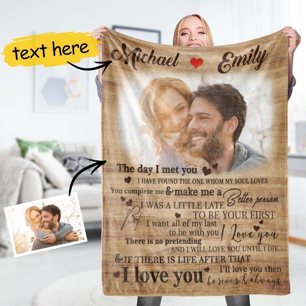 Anniversary Gift Custom Couple Photo Blanket With Personalized Name Best Gift for Her