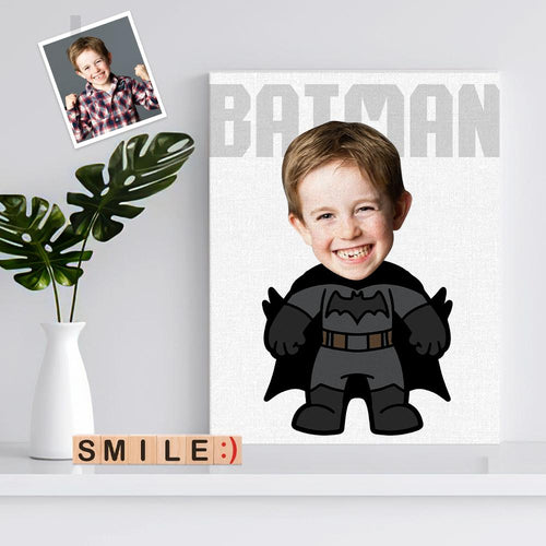 Custom Minime Face Photo Canvas Prints Wall Art Personalized Batman Frame for Him