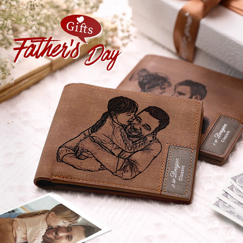 Gift for Dad Men's Bifold Custom Photo Wallet Brown