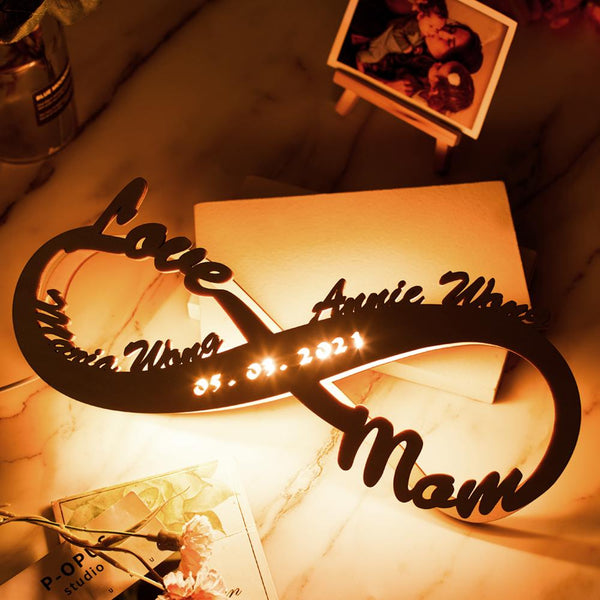 Custom Lamp Light Up Letter Name Sign Engraved Wooden Nightlight Personalized Name Light Infinity Love Gift for Dad
