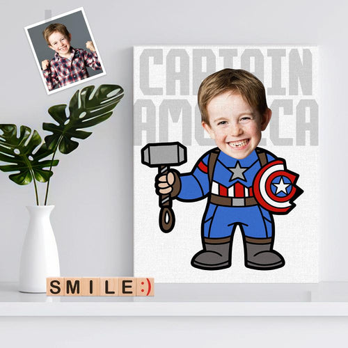 Custom Minime Face Photo Canvas Prints Wall Art Personalized Captain America Frame for Him