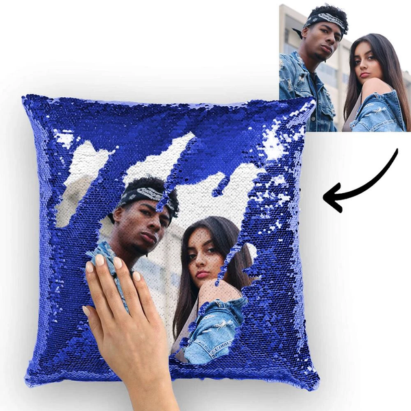 Custom Couple Photo Sequin Pillow Multicolor Sequin Cushion 15.75inch*15.75inch - Christmas Gift