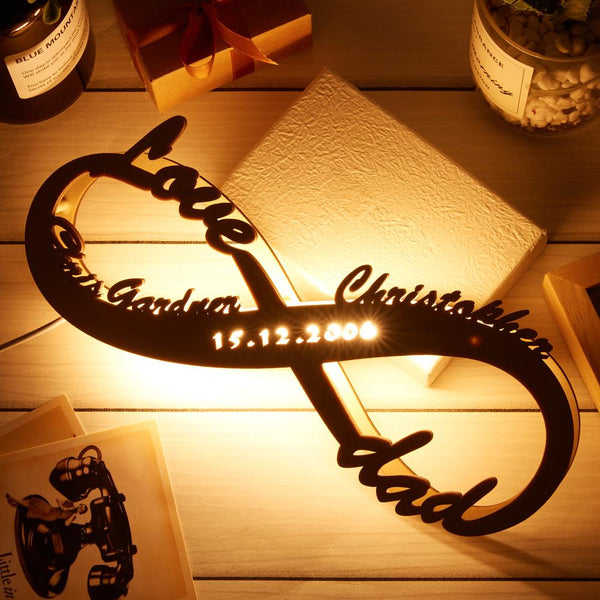 Custom Wooden Lamp Engraved Nightlight Personalized Name Sign Light Infinity Love for Her