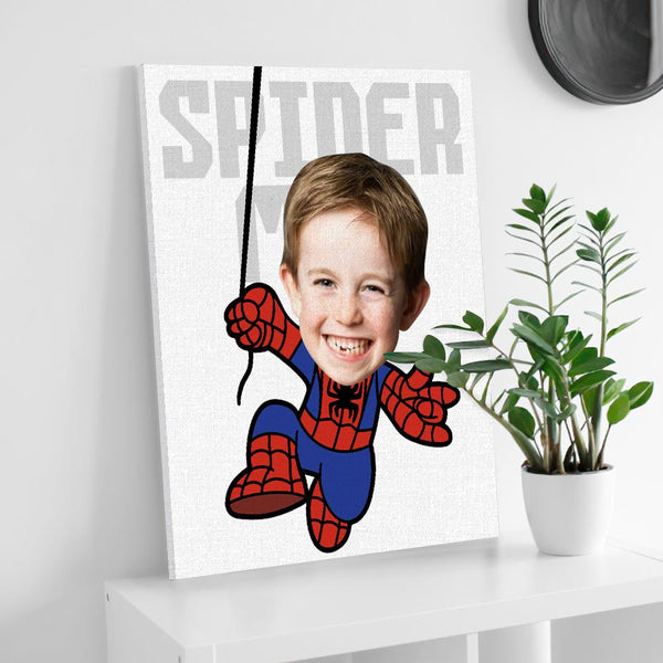 Custom Minime Face Photo Canvas Prints Wall Art Personalized Spiderman Frame for Him