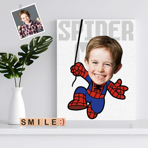 Custom Minime Face Photo Canvas Prints Wall Art Personalized Spiderman Frame for Him