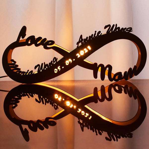 Custom Lamp Light Up Letter Name Sign Engraved Wooden Nightlight Personalized Name Light Infinity Love Gift for Dad