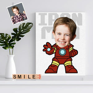 Custom Minime Face Photo Canvas Prints Wall Art Personalized Iron Man Frame for Him