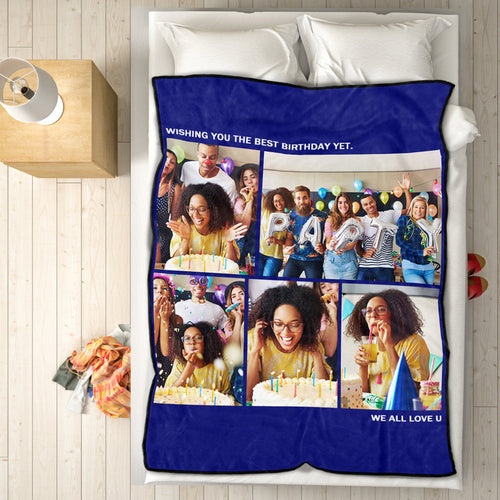Birthday Gifts Custom Photo Blanket Personalized Fleece Photo Blanket with 5 Photos
