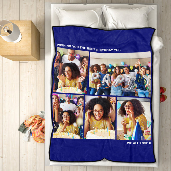Birthday Gifts for Kids Custom Photo Blanket Personalized Fleece Photo Blanket with 5 Photos