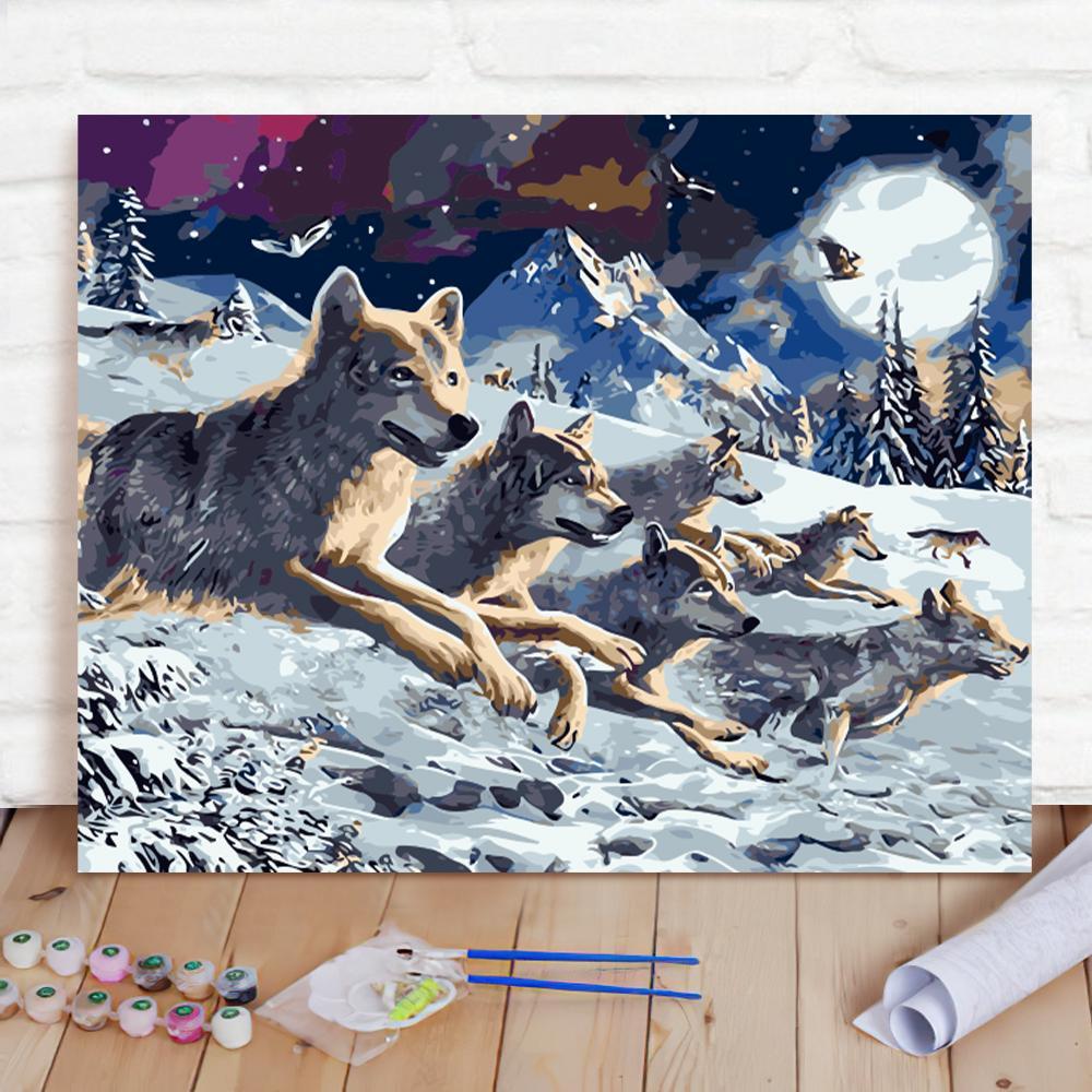 Custom Photo Painting Home Decor Wall Hanging-Three Snow Wolves Painting DIY Paint By Numbers