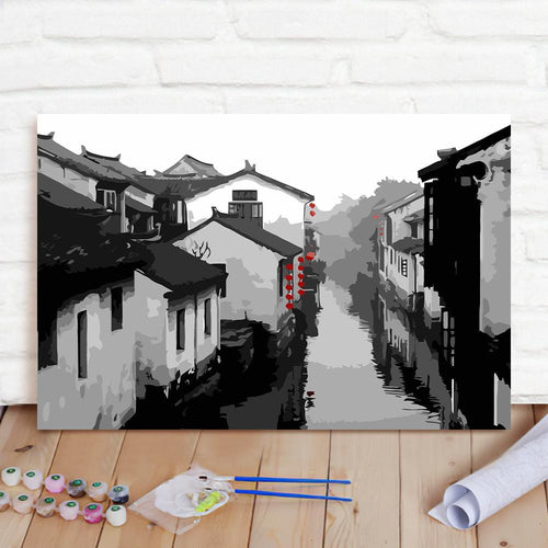 Custom Photo Painting Home Decor Wall Hanging-Ancient ink and wash town Painting DIY Paint By Numbers