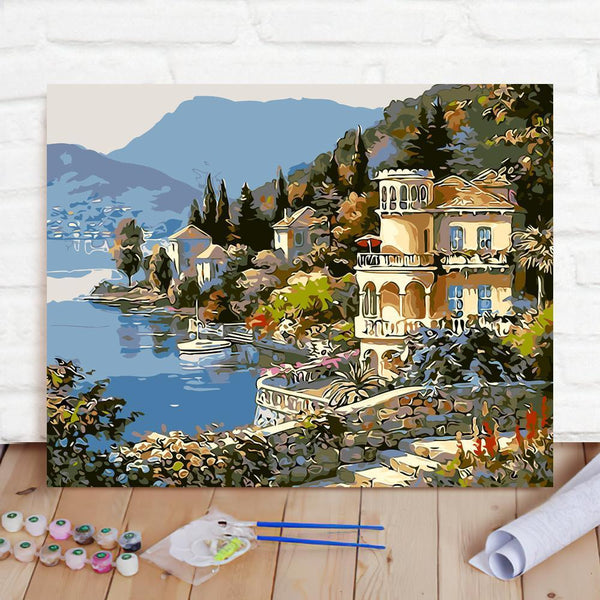 Custom Photo Painting Home Decor Wall Hanging-Lakeside Town PaintingDIY Paint By Numbers  DIY Paint By Numbers