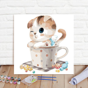 Custom Photo Painting Home Decor Wall Hanging-Teacup Cat PaintingDIY Paint By Numbers  DIY Paint By Numbers