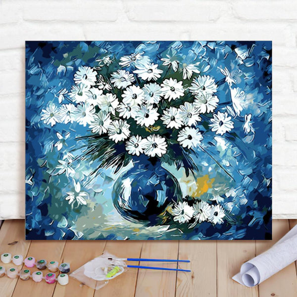 Custom Photo Painting Home Decor Wall Hanging-Blue Chrysanthemum PaintingDIY Paint By Numbers  DIY Paint By Numbers