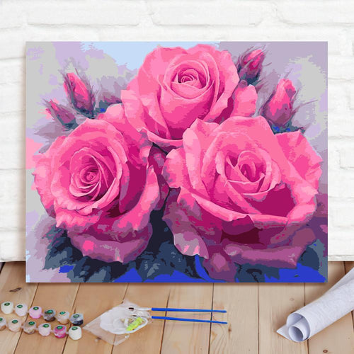 Custom Photo Painting Home Decor Wall Hanging-Pink Rose Painting DIY Paint By Numbers