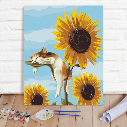 Custom Photo Painting Home Decor Wall Hanging-Cat Sunflower Painting DIY Paint By Numbers