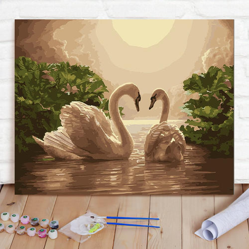 Custom Photo Painting Home Decor Wall Hanging-Cute Swan Painting DIY Paint By Numbers