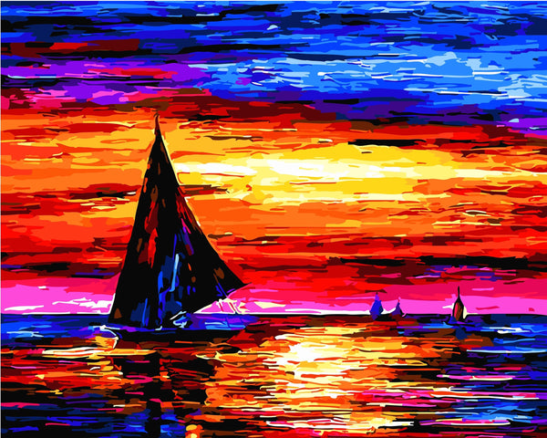 Landscape Paint By Numbers Kits Twilight Sailing Paint By Numbers