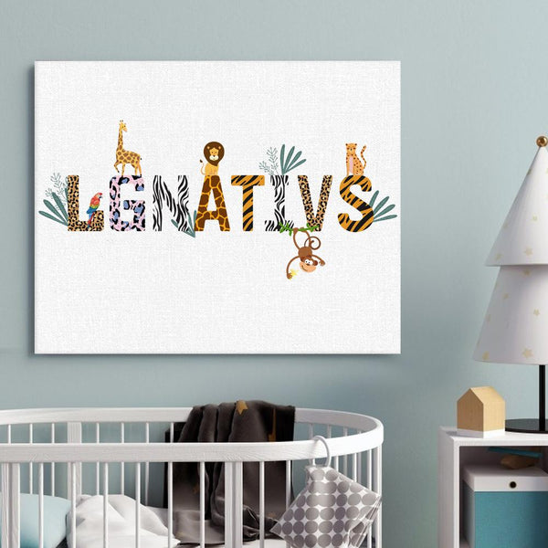 Custom Canvas Personalized Name Wall Art Print Safari Themed Animal Nursery Decor Newborn gift