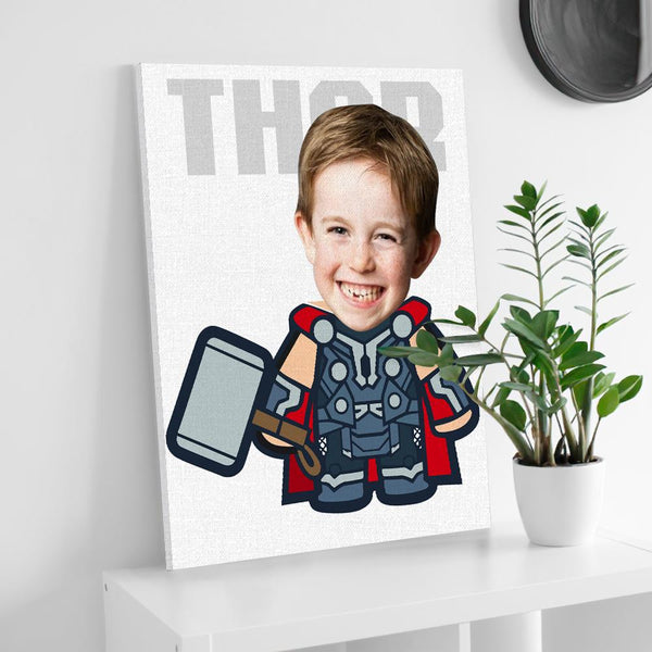 Custom Minime Face Photo Canvas Prints Wall Art Personalized Thor Frame for Him