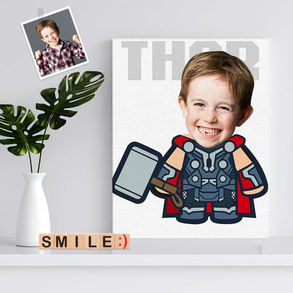 Custom Minime Face Photo Canvas Prints Wall Art Personalized Thor Frame for Him