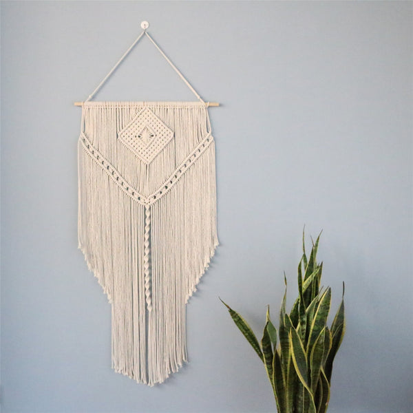 Bohemian Style Hand-Woven Tapestry Wall Decor Hanging Tapestry Dorm Room Decor Pure White Tassel
