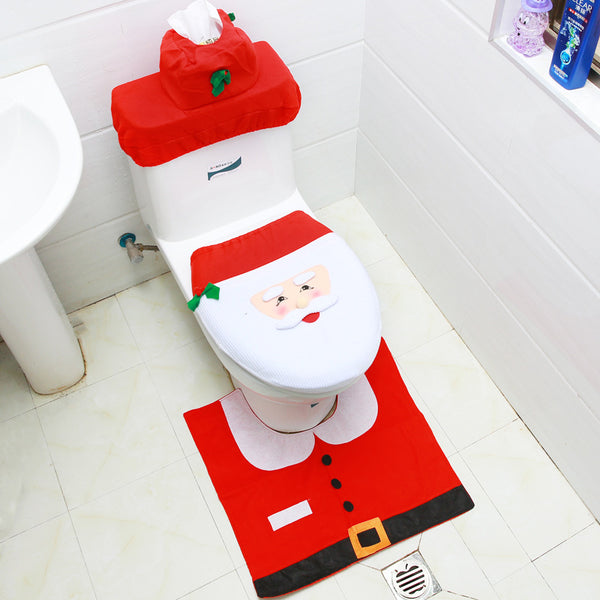 Toilet Cover,Elderly Snowman Toilet Cover, Floor Mat,Water Tank Cover,Paper Towel Set,Napped Cloth Three-piece Set Christmas Gift
