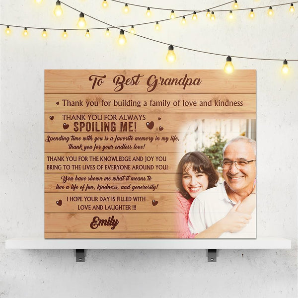Personalized Gift Custom Family Photo Wall Decor Painting Canvas With Text - To Best Grandpa