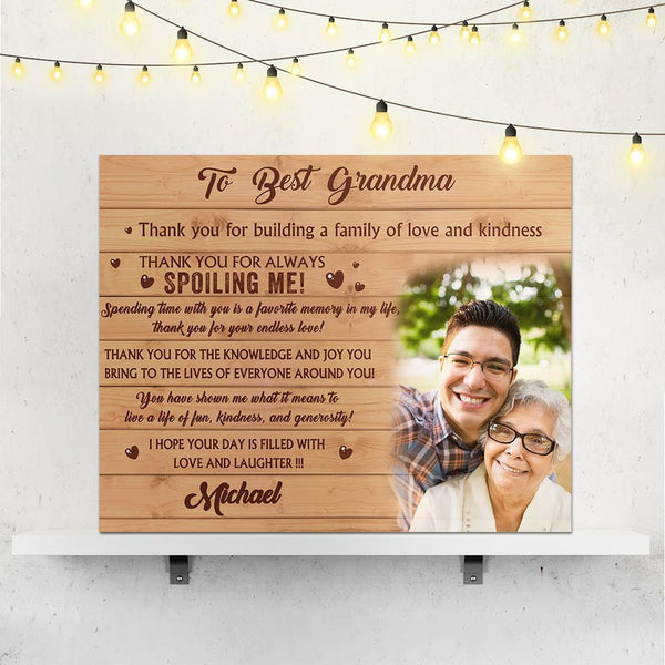 Personalized Gift Custom Family Photo Wall Decor Painting Canvas With Text - To Best Grandma