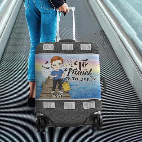 Gifts for Boyfriend Personalized Luggage Cover Custom Image to Travel is to Live
