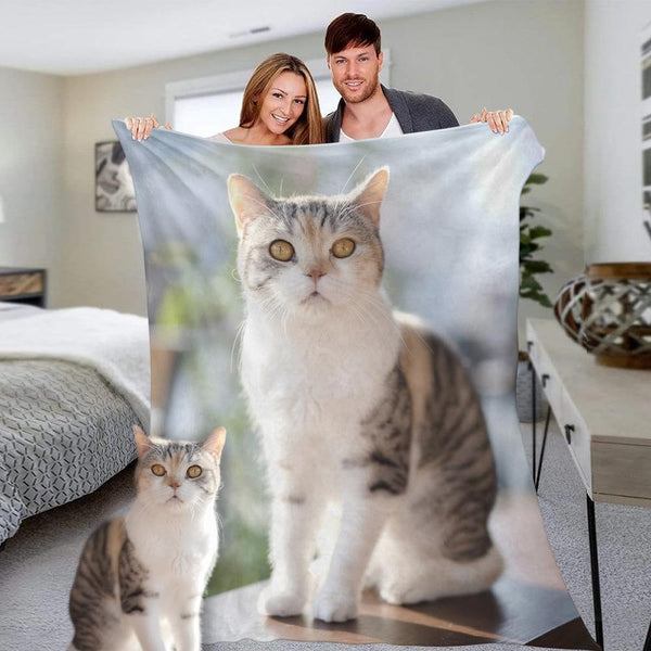Custom Photo Blanket Personalized Cute Pets Cats Photo Fleece Blanket