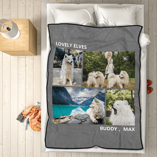 Personalized Pets Fleece Photo Blanket with 4 Photos