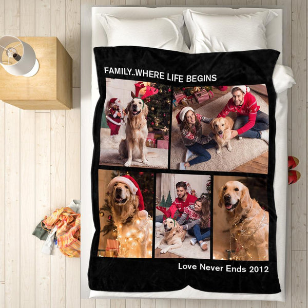 Personalized Baby Fleece Photo Blanket with 5 Photos  For Christmas Gifts Festival Gift
