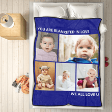 Personalized Baby Fleece Photo Blanket with 5 Photos Festival Gift